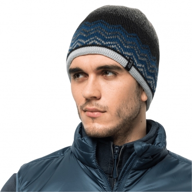 Jack Wolfskin Czapka wełniana (Beanie) Nordic Shadow z podszewką z polaru niebiesko/szara męska